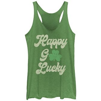 Juniors' Happy Go Lucky Tri-Blend Racerback Graphic Tank Top
