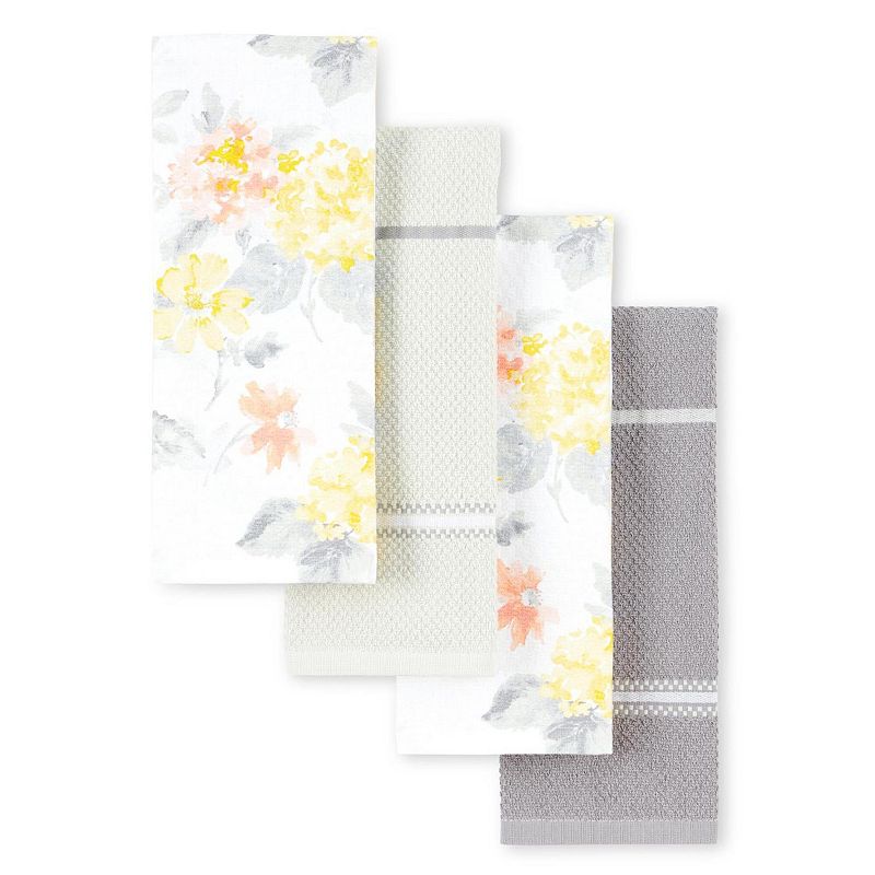 Martha Stewart 4-Piece Kitchen Towel Set, Yellow Coral
