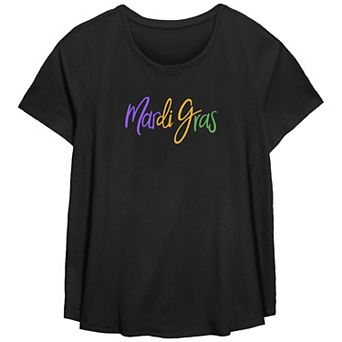 Plus Size Mardi Gras Colorful Letters Graphic Tee