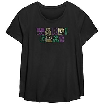 Plus Size Mardi Gras Multipattern Letters Graphic Tee