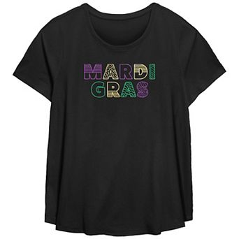 Plus Size Mardi Gras Multipattern Letters Graphic Tee