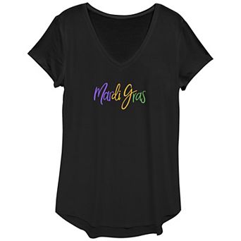 Women's Mardi Gras Colorful Letters V-Neck Graphic Tee