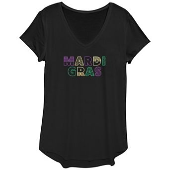 Women's Mardi Gras Multipattern Letters V-Neck Graphic Tee