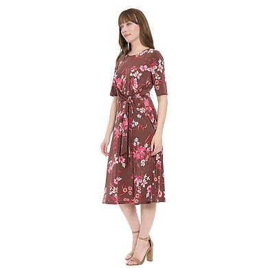 Women's London Times Elbow Sleeve Side Tie Fit & Flare Midi