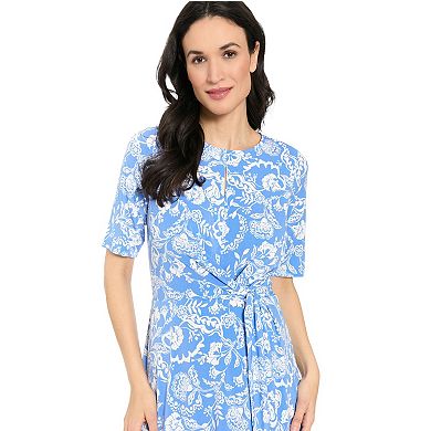 Women's London Times Elbow Sleeve Side Tie Fit & Flare Midi