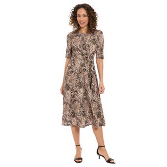 Women's London Times Elbow Sleeve Side Tie Fit & Flare Midi