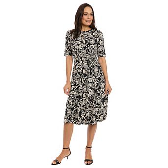 Women's London Times Elbow Sleeve Side Tie Fit & Flare Midi
