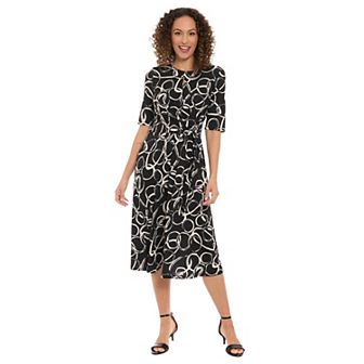 Women's London Times Elbow Sleeve Side Tie Fit & Flare Midi