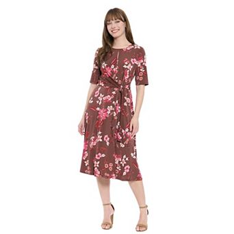 Women's London Times Elbow Sleeve Side Tie Fit & Flare Midi