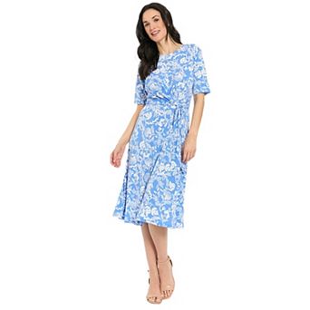 Women's London Times Elbow Sleeve Side Tie Fit & Flare Midi