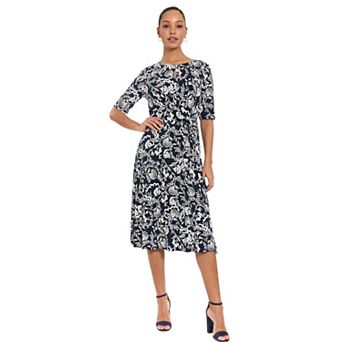 Women's London Times Elbow Sleeve Side Tie Fit & Flare Midi