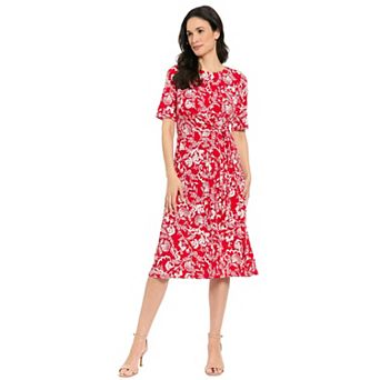 Women's London Times Elbow Sleeve Side Tie Fit & Flare Midi