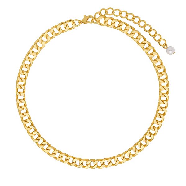 Emberly Simulated Pearl Polished Curb Chain Necklace