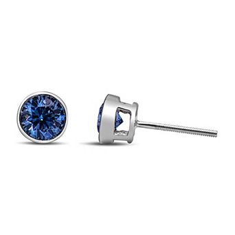 Haus of Brilliance 14k White Gold 1 Carat T.W. Lab-Grown Blue Diamond Solitaire Stud Earrings