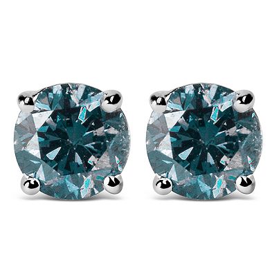 Haus of Brilliance 14k White Gold 3 Carat T.W. Lab-Grown Blue Diamond Solitaire Stud Earrings