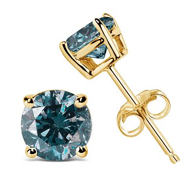 Haus of Brilliance 14k Gold 1/2 Carat T.W. Lab-Grown Blue Diamond Solitaire Stud Earrings