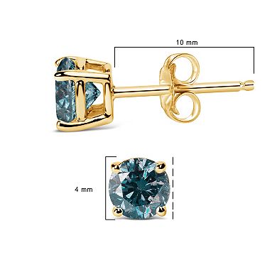 Haus of Brilliance 14k Gold 1/2 Carat T.W. Lab-Grown Blue Diamond Solitaire Stud Earrings