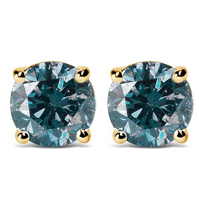 Haus of Brilliance 14k Gold 1/2 Carat T.W. Lab-Grown Blue Diamond Solitaire Stud Earrings