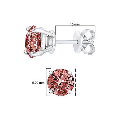 Haus of Brilliance 14k Gold 1 Carat T.W. Lab-Grown Pink Diamond Solitaire Stud Earrings
