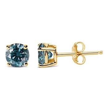 Haus of Brilliance 14k Gold 1 Carat T.W. Lab-Grown Blue Diamond Solitaire Stud Earrings