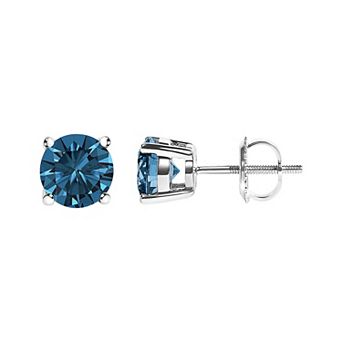 Haus of Brilliance 14k Gold 1 Carat T.W. Lab-Grown Blue Diamond Solitaire Stud Earrings