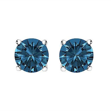 Haus of Brilliance 14k Gold 1 Carat T.W. Lab-Grown Blue Diamond Solitaire Stud Earrings