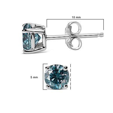 Haus of Brilliance 14k Gold 1 Carat T.W. Lab-Grown Blue Diamond Solitaire Stud Earrings