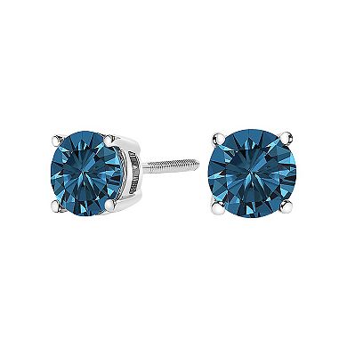 Haus of Brilliance 14k Gold 1 Carat T.W. Lab-Grown Blue Diamond Solitaire Stud Earrings