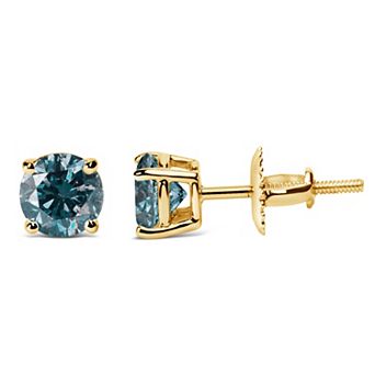 Haus of Brilliance 14k Gold 2 Carat T.W. Lab-Grown Blue Diamond Solitaire Stud Earrings
