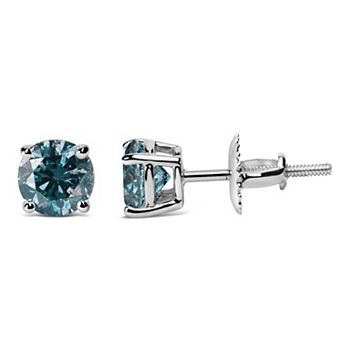 Haus of Brilliance 14k Gold 2 Carat T.W. Lab-Grown Blue Diamond Solitaire Stud Earrings