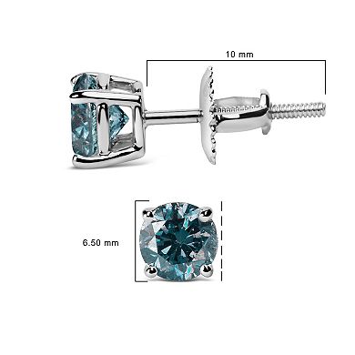 Haus of Brilliance 14k Gold 2 Carat T.W. Lab-Grown Blue Diamond Solitaire Stud Earrings