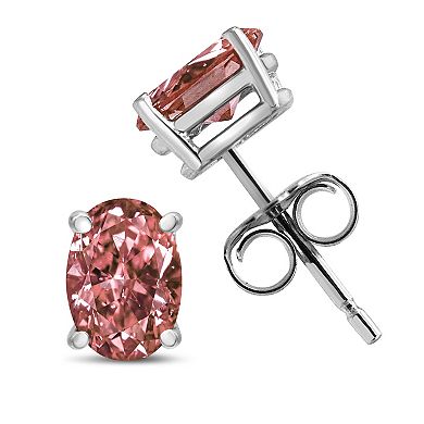 Haus of Brilliance 14k White Gold 1/2 Carat T.W. Lab-Grown Pink Diamond Solitaire Stud Earrings