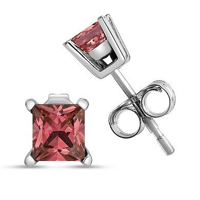 Haus of Brilliance 14k White Gold 1/2 Carat T.W. Lab-Grown Pink Diamond Solitaire Stud Earrings