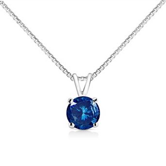Haus of Brilliance 14k White Gold 1/2 Carat T.W. Lab-Grown Blue Diamond Solitaire Pendant Necklace