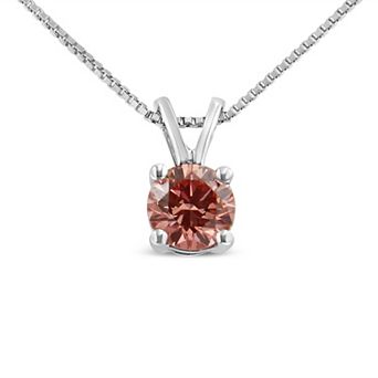 Haus of Brilliance 14k White Gold 1/4 Carat T.W. Lab-Grown Pink Diamond Solitaire Pendant Necklace