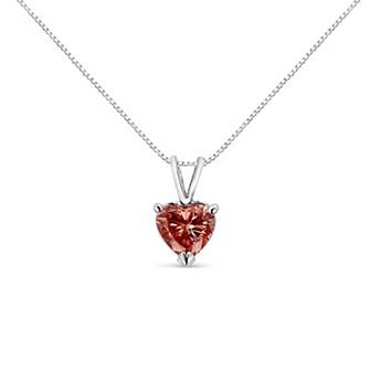 Haus of Brilliance 14k White Gold 1 Carat T.W. Lab-Grown Pink Heart Diamond Solitaire Pendant Necklace