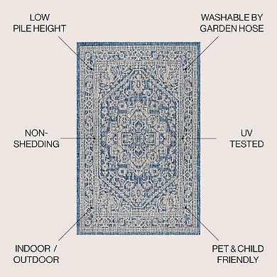Sinjuri Medallion Textured Weave Indoor/Outdoor Area Rug