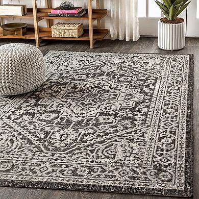 Sinjuri Medallion Textured Weave Indoor/Outdoor Area Rug