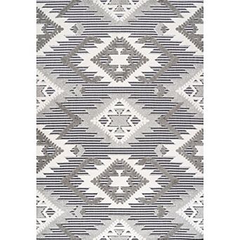 Sumak High-low Pile Neutral Diamond Kilim Area Rug