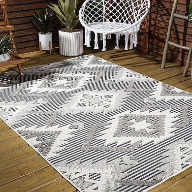 Sumak High-low Pile Neutral Diamond Kilim Area Rug