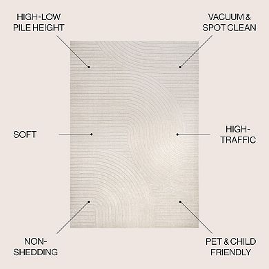 Hallie High-Low Minimalist Curve Geometric Indoor/Outdoor Area Rug