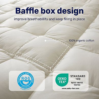 Unikome 3" Loft Organic Cotton Hotel Collection White Goose Feather Bed Mattress Topper