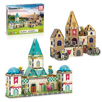 PicassoTiles 70 pc Medieval Castle Themed, Magnetic Tiles, Magnetic Building Blocks Kids 3+