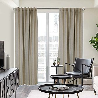 Room Darkening Elegantly Blocking Most Light Dual Header Curtain Panel Linen