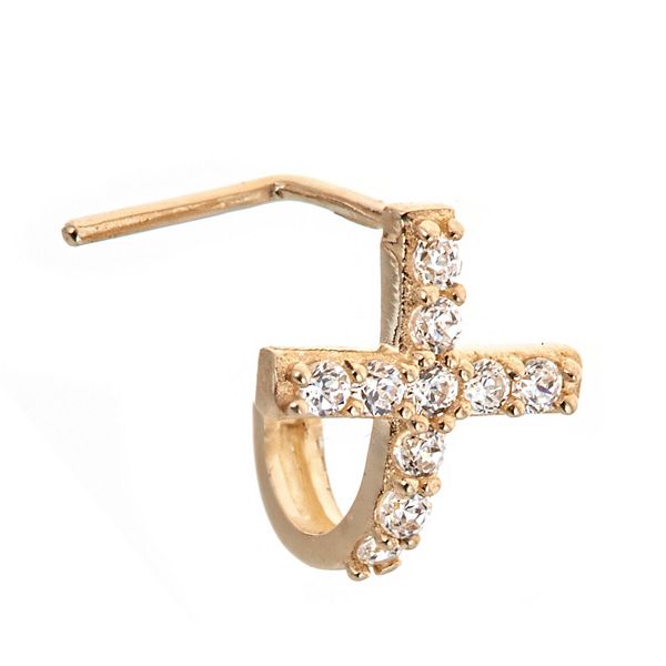 Amella Jewels 14k Gold Over Silver Cubic Zirconia Cross Nose Ring