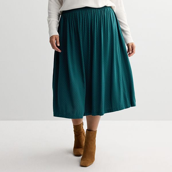 Plus Size Croft & Barrow® Polished Front Pull-On Skirt - Lost Lagoon (1X)