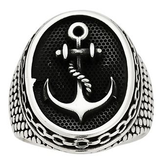 Menster Sterling Silver Oxidized Anchor Signet Ring