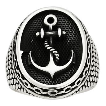 Menster Sterling Silver Oxidized Anchor Signet Ring