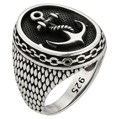 Menster Sterling Silver Oxidized Anchor Signet Ring