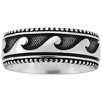 Menster Men's Sterling Silver Oxidized Wave Band Ring